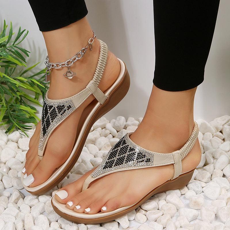 Rhinestones Thong Sandals Bohemia Style Clip Toe Sandals Women Rome Beach Shoes Summer - fadidesign