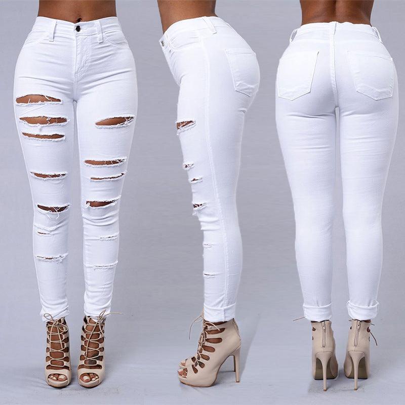 Ripped Jeans Women Skinny Trousers Casual High Waist Pencil Pants - fadidesign