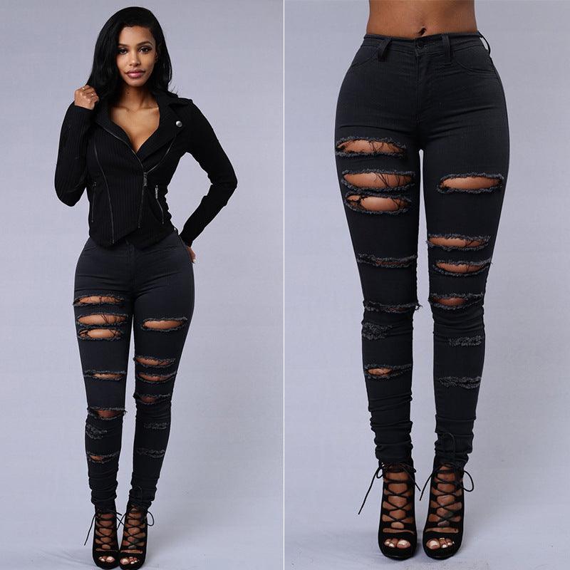 Ripped Jeans Women Skinny Trousers Casual High Waist Pencil Pants - fadidesign