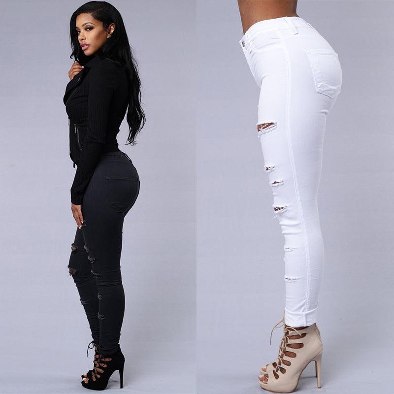 Ripped Jeans Women Skinny Trousers Casual High Waist Pencil Pants - fadidesign