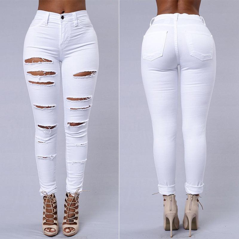 Ripped Jeans Women Skinny Trousers Casual High Waist Pencil Pants - fadidesign