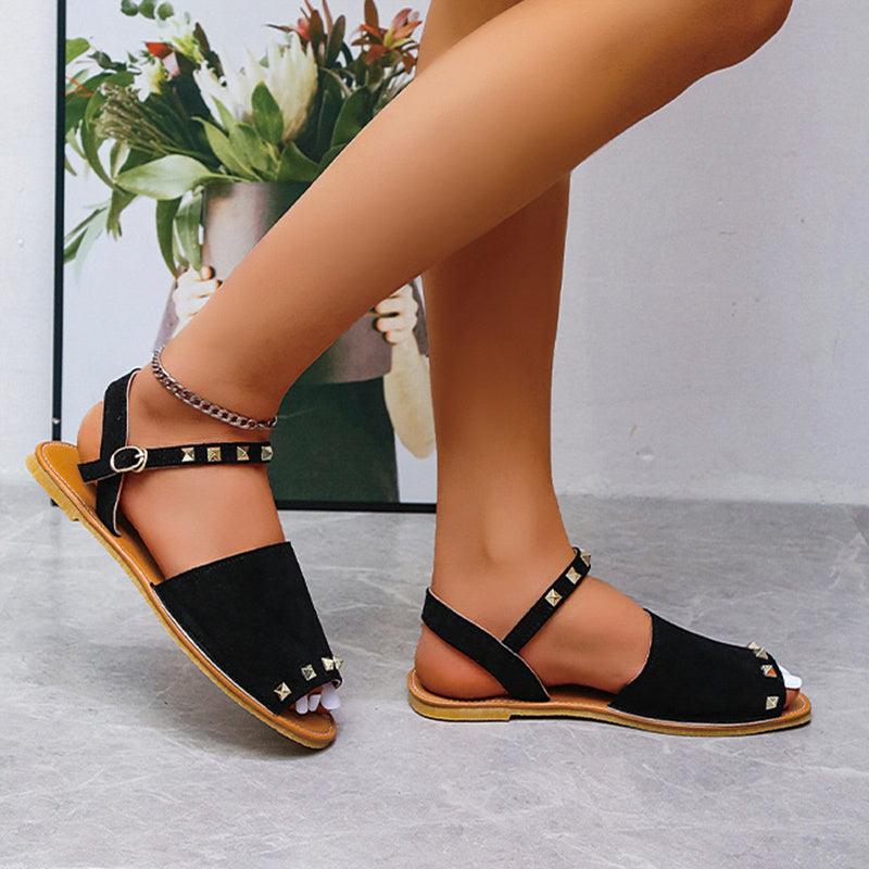 Rivet Sandals Summer Fish Mouth Shoes For Women Flat Beach Shoes - fadidesign