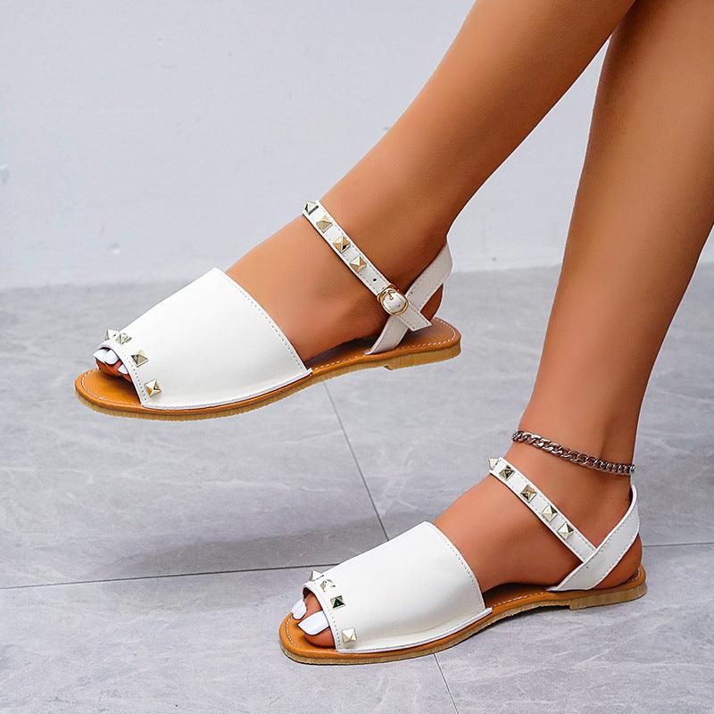 Rivet Sandals Summer Fish Mouth Shoes For Women Flat Beach Shoes - fadidesign