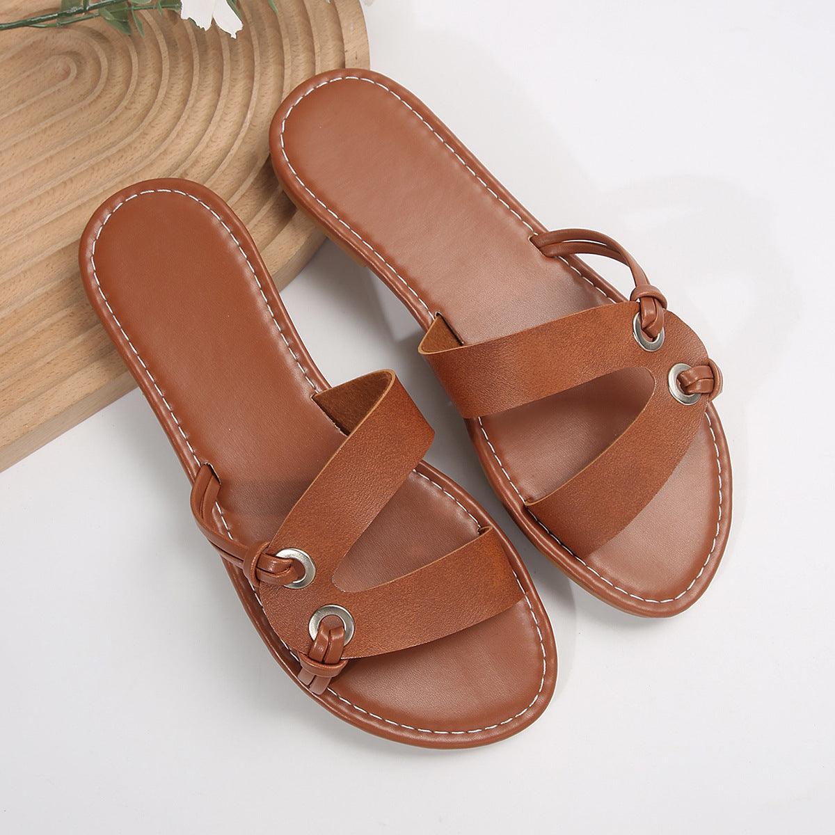 Round Toe Flat Sandals Summer Fashion Casual Non-slip Slides Shoes For Women - fadidesign