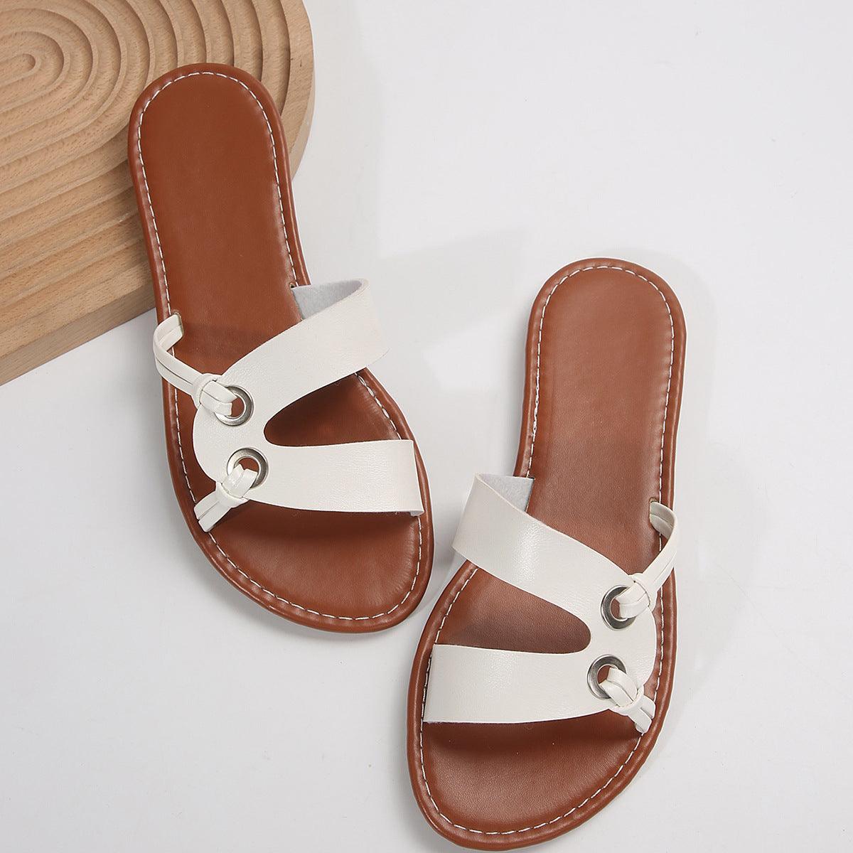 Round Toe Flat Sandals Summer Fashion Casual Non-slip Slides Shoes For Women - fadidesign