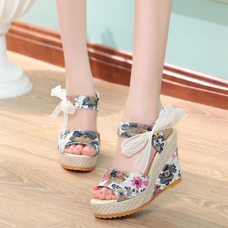 Sandals Women Wedge Heel Lace Lace High Heel Women Shoes - fadidesign