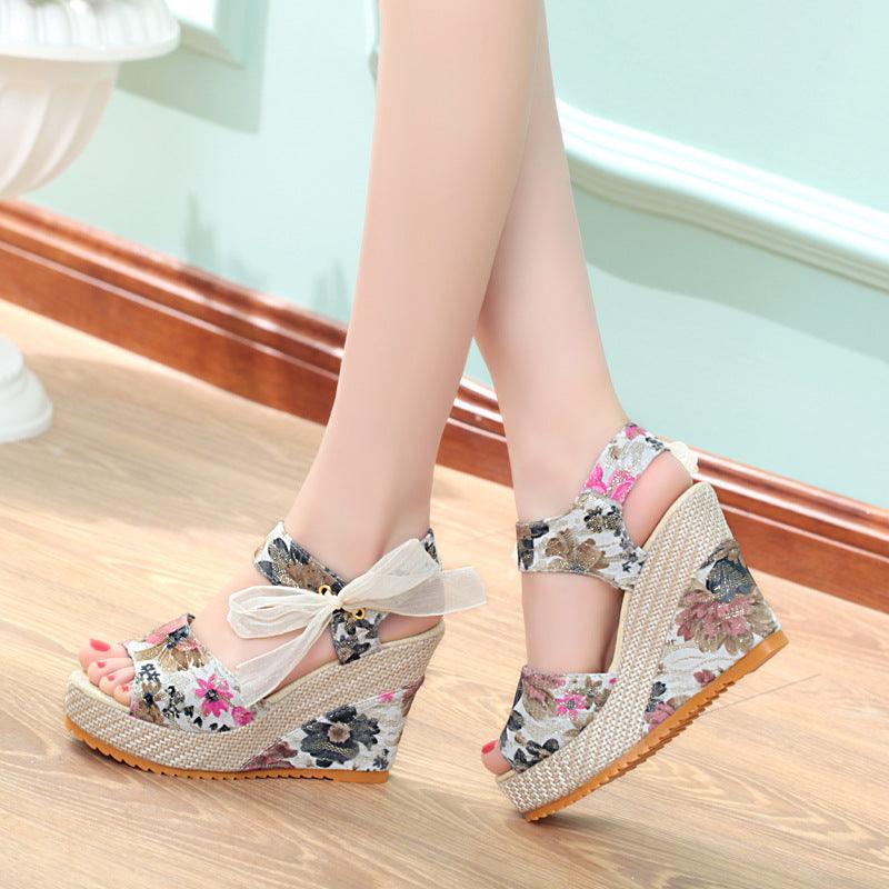 Sandals Women Wedge Heel Lace Lace High Heel Women Shoes - fadidesign