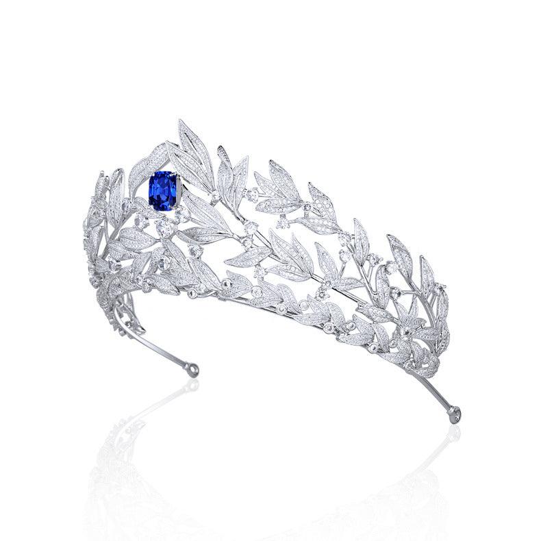 Sapphire Crown Copper Micro Inlay AAA Zircon Crown Wedding Headdress - fadidesign