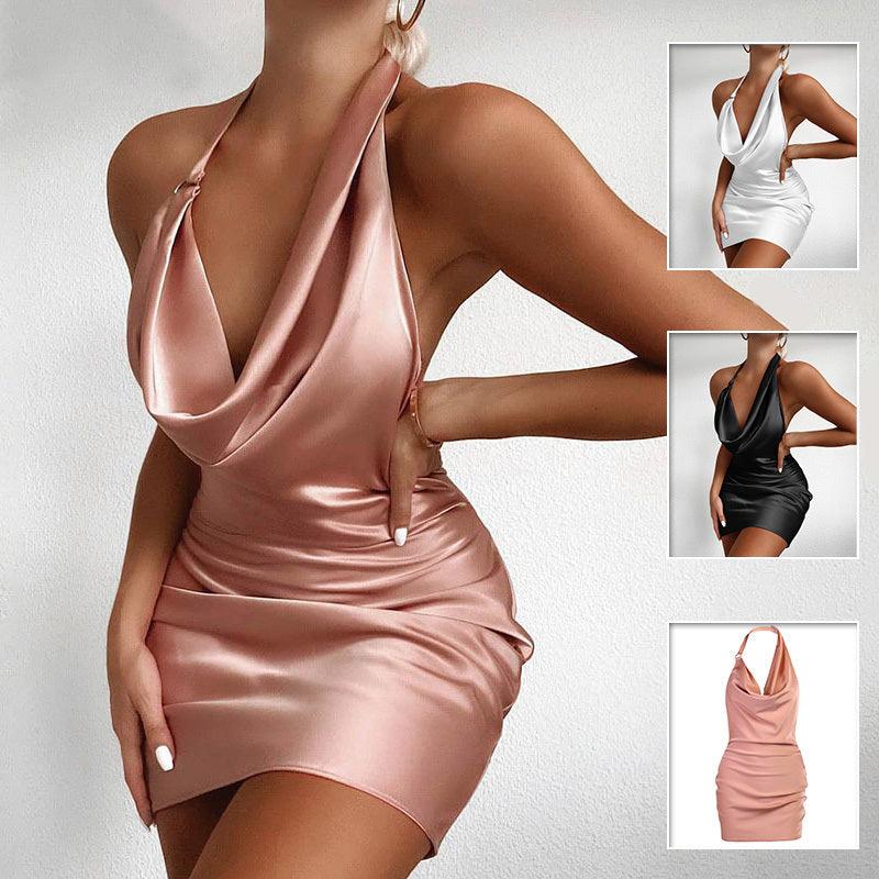 Satin Party Dress V Neck Backless Mini Sleeveless Summer Party Dress - fadidesign