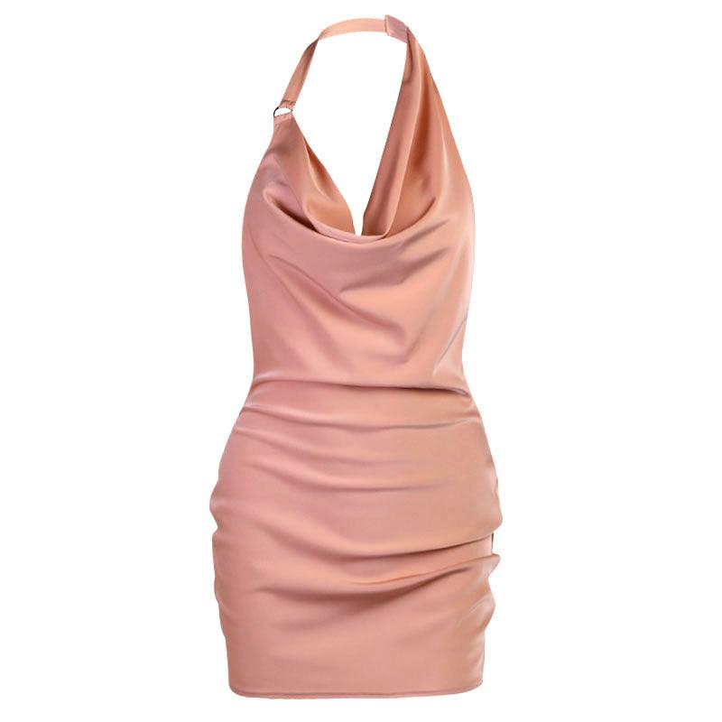 Satin Party Dress V Neck Backless Mini Sleeveless Summer Party Dress - fadidesign