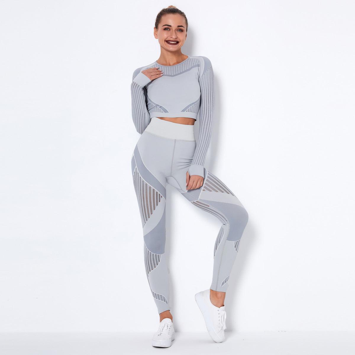 Seamless Knitted Absorbent Yoga Long-Sleeved Suit Yoga Wearsuit - fadidesign