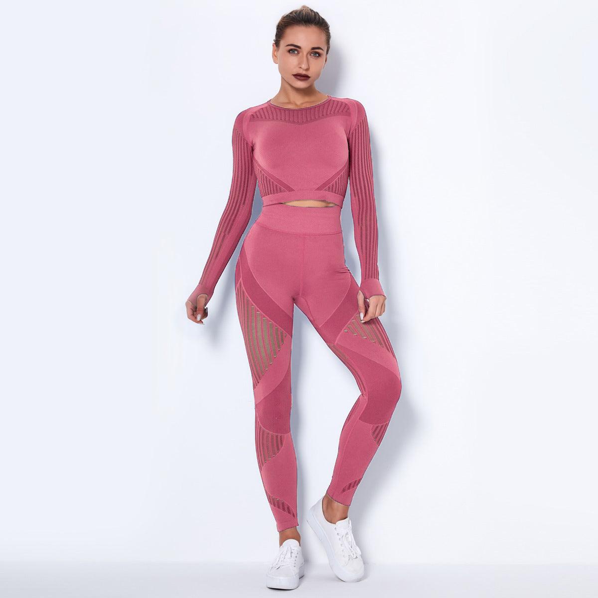 Seamless Knitted Absorbent Yoga Long-Sleeved Suit Yoga Wearsuit - fadidesign