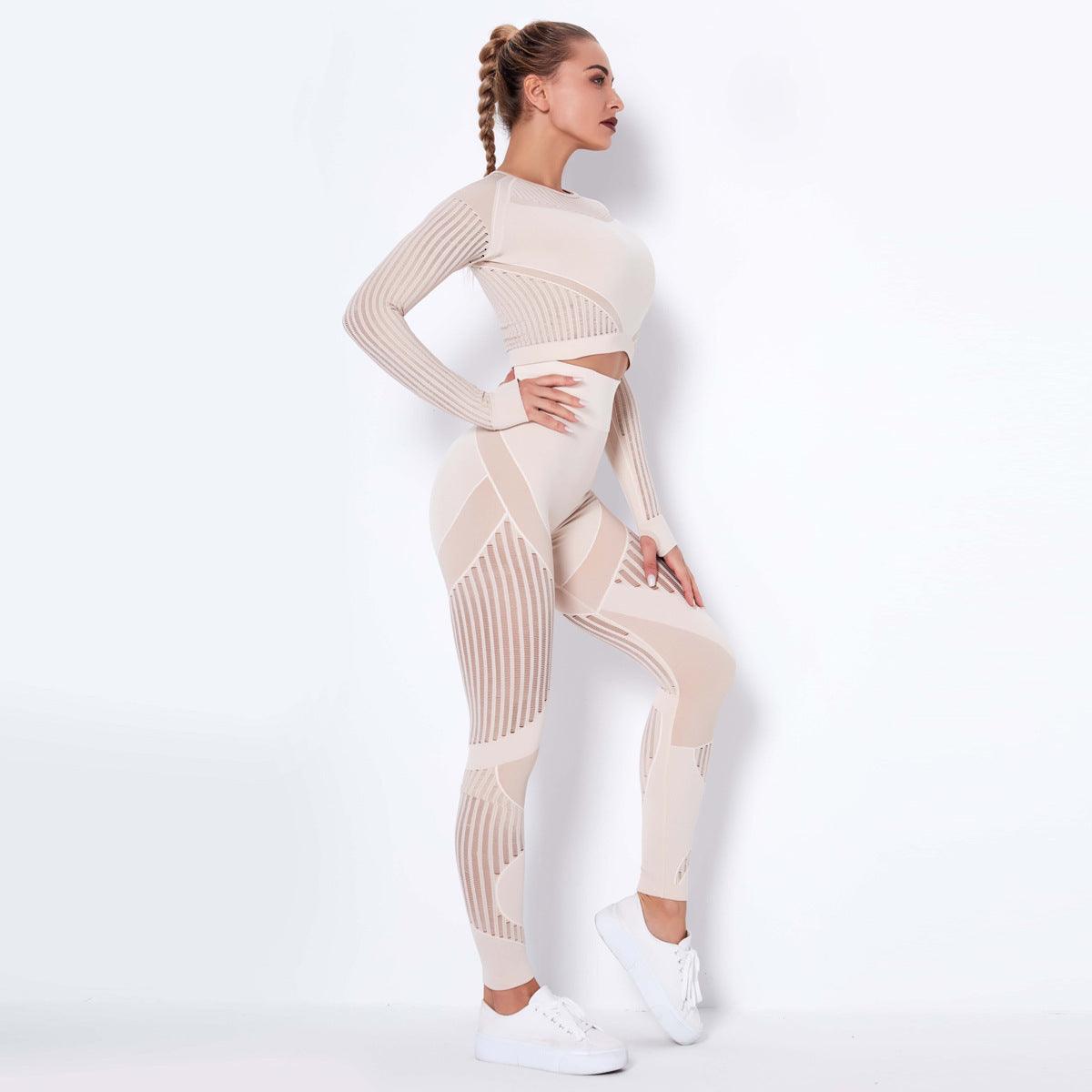 Seamless Knitted Absorbent Yoga Long-Sleeved Suit Yoga Wearsuit - fadidesign