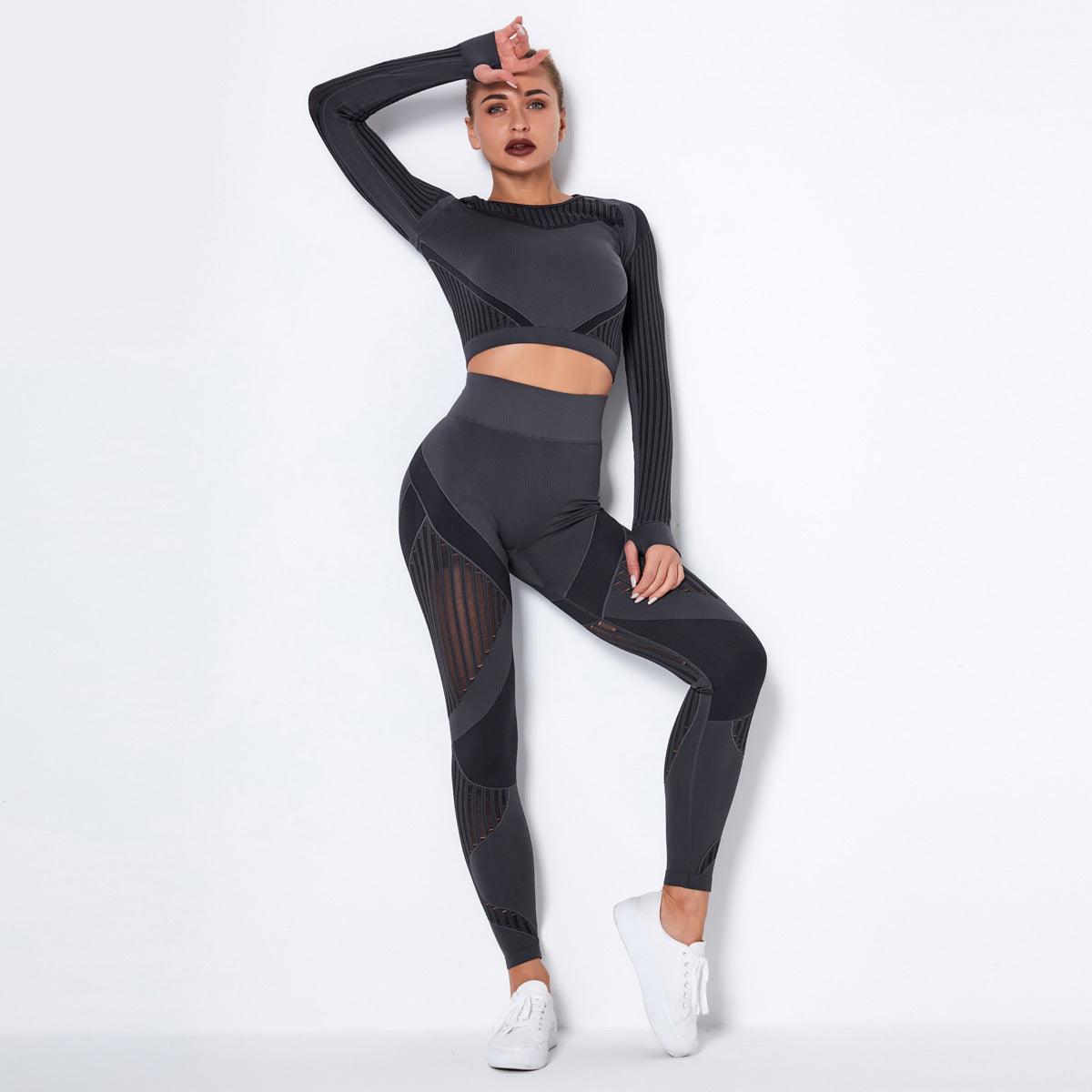 Seamless Knitted Absorbent Yoga Long-Sleeved Suit Yoga Wearsuit - fadidesign