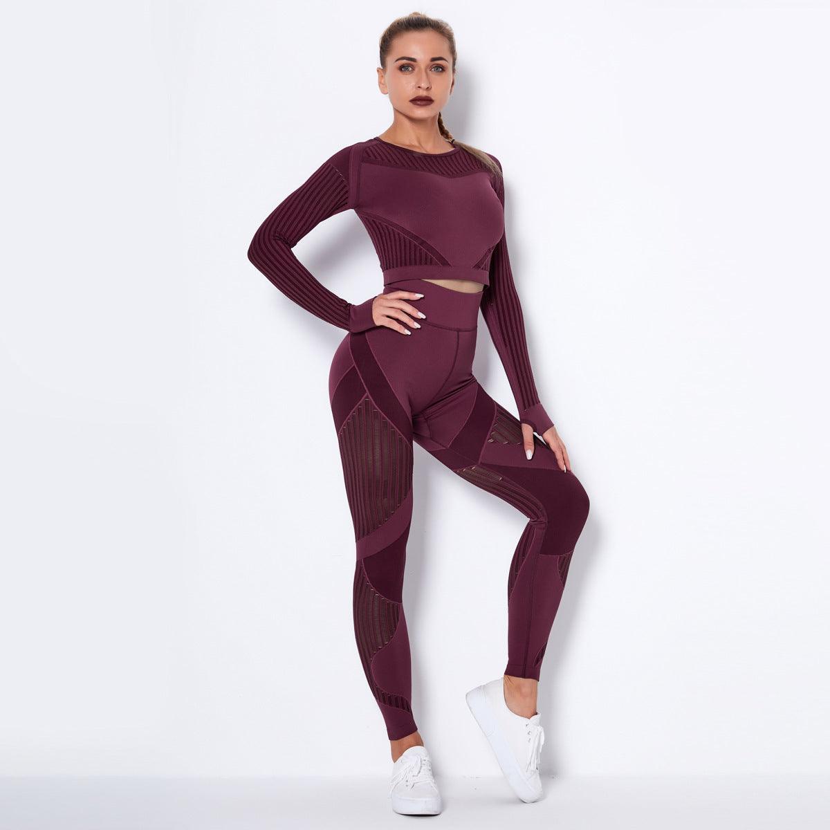 Seamless Knitted Absorbent Yoga Long-Sleeved Suit Yoga Wearsuit - fadidesign