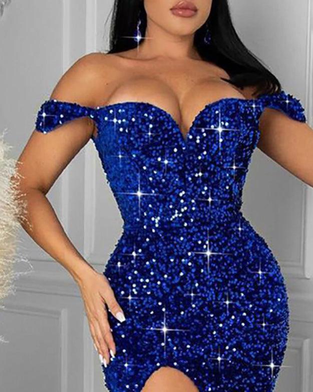 Sequin Tube Top Party Dress Hip Evening Dress - fadidesign