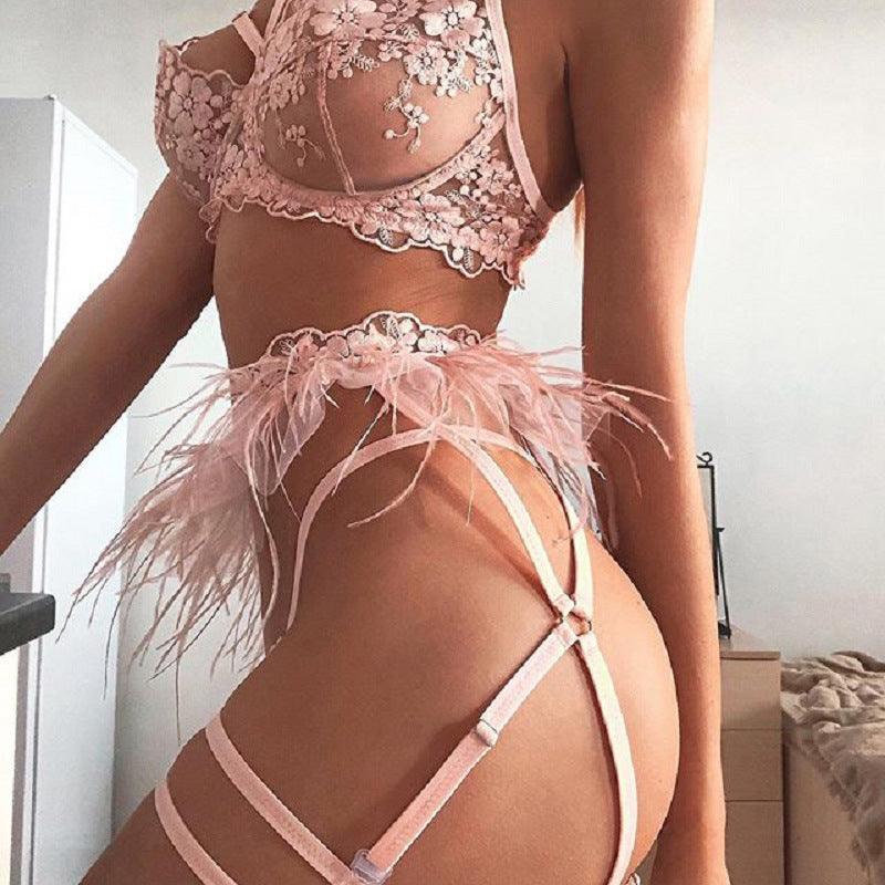 Sexy Erotic Lingerie Lace Underwear Cross Three Piece Female - fadidesign