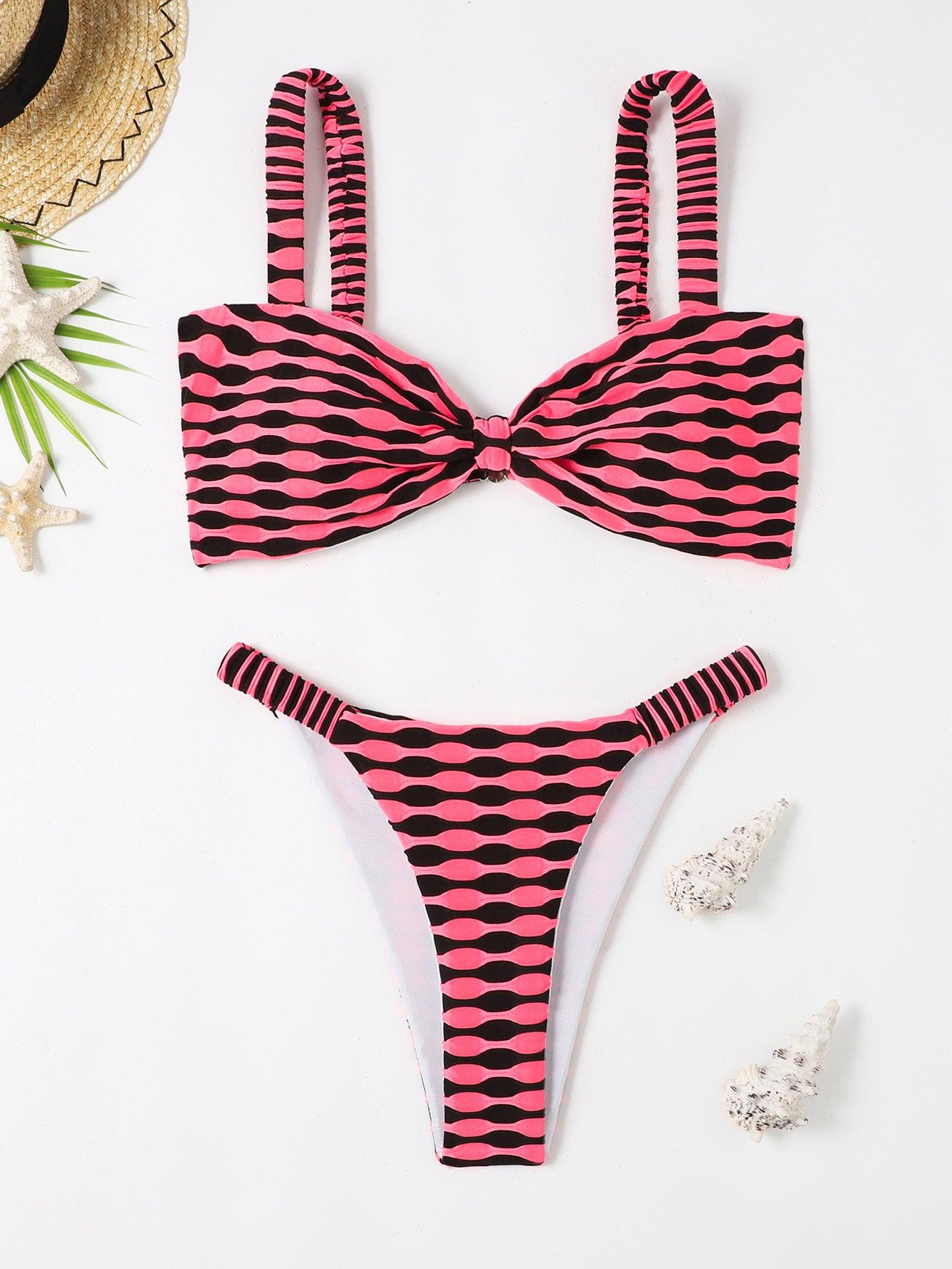 Sexy Striped Print Bikini Summer Beach Swimsuit Set Womens Clothing - fadidesign