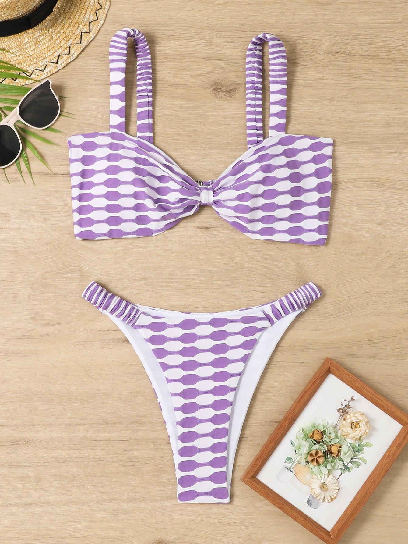 Sexy Striped Print Bikini Summer Beach Swimsuit Set Womens Clothing - fadidesign