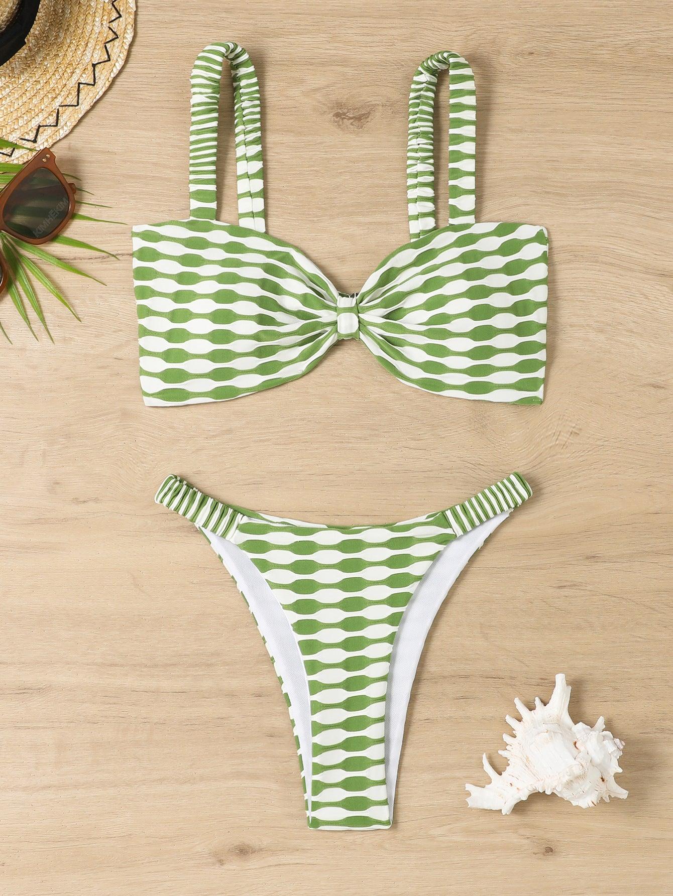 Sexy Striped Print Bikini Summer Beach Swimsuit Set Womens Clothing - fadidesign