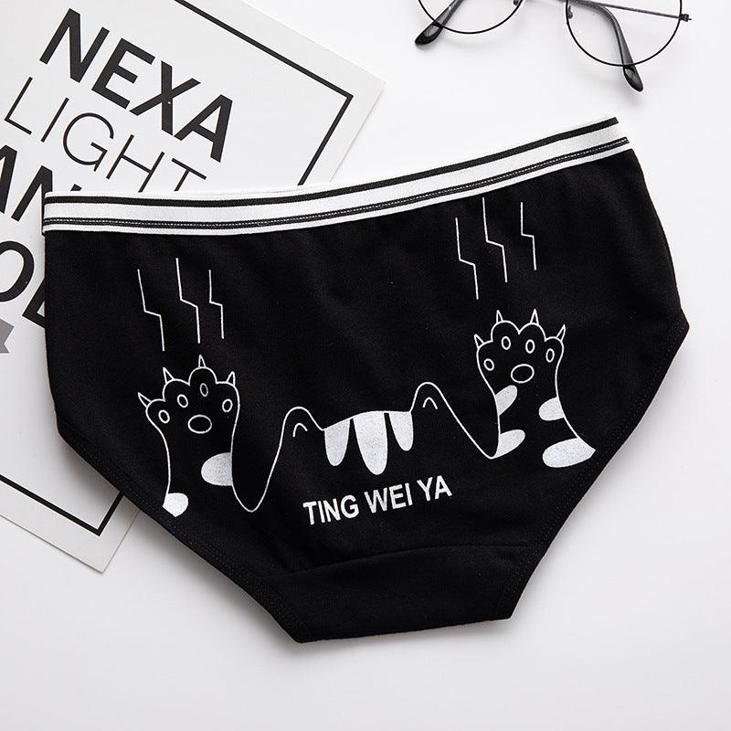 Simple Black And White Cute Cartoon Underwear Ladies Mid Waist Sheath Breathable Underwear For Women Cotton Crotch - fadidesign