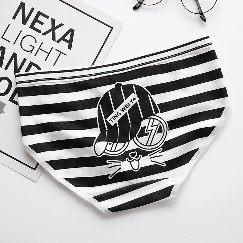 Simple Black And White Cute Cartoon Underwear Ladies Mid Waist Sheath Breathable Underwear For Women Cotton Crotch - fadidesign