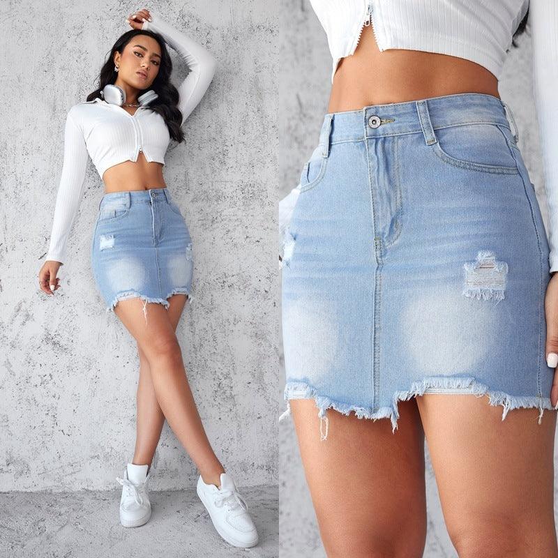 Slim-fit Ripped Denim Skirt For Women - fadidesign