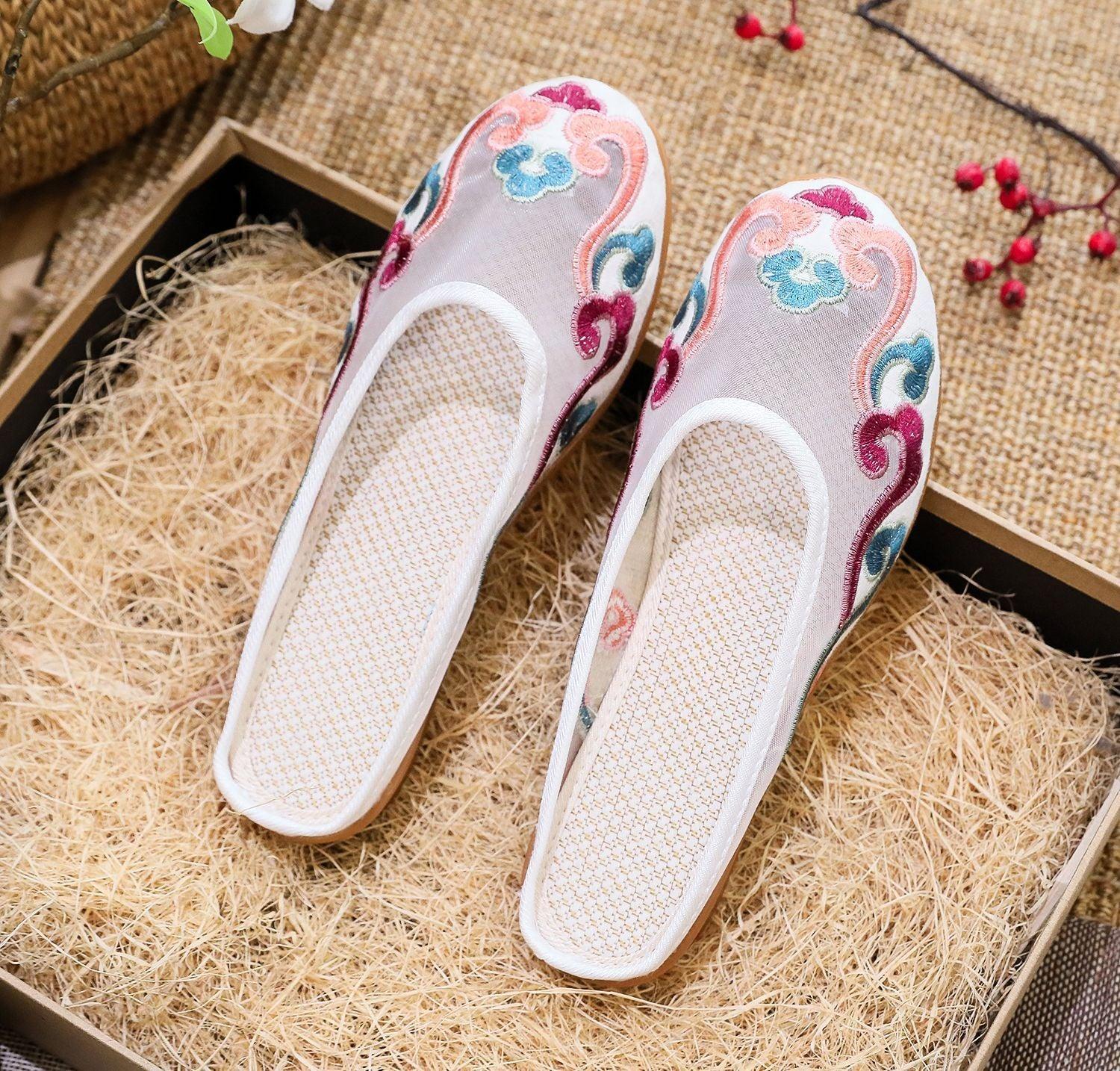 Slippers Mesh Embroidered Cotton Shoes Casual Women Outdoor Slippers - fadidesign