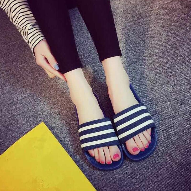 Slippers Women Summer White Stripes Three Bars - fadidesign