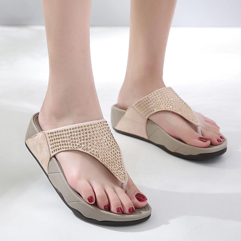 Slippers Women Wedge With Rhinestone Platform Flip Flops - fadidesign