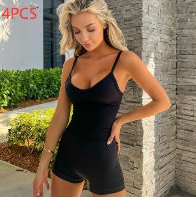 Spaghetti Strap Shorts Jumpsuit Sports Yoga Workout Tight Romper Women Fashion Fitness Sportwear - fadidesign