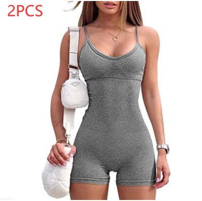 Spaghetti Strap Shorts Jumpsuit Sports Yoga Workout Tight Romper Women Fashion Fitness Sportwear - fadidesign