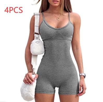 Spaghetti Strap Shorts Jumpsuit Sports Yoga Workout Tight Romper Women Fashion Fitness Sportwear - fadidesign