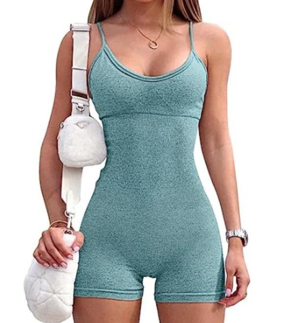 Spaghetti Strap Shorts Jumpsuit Sports Yoga Workout Tight Romper Women Fashion Fitness Sportwear - fadidesign