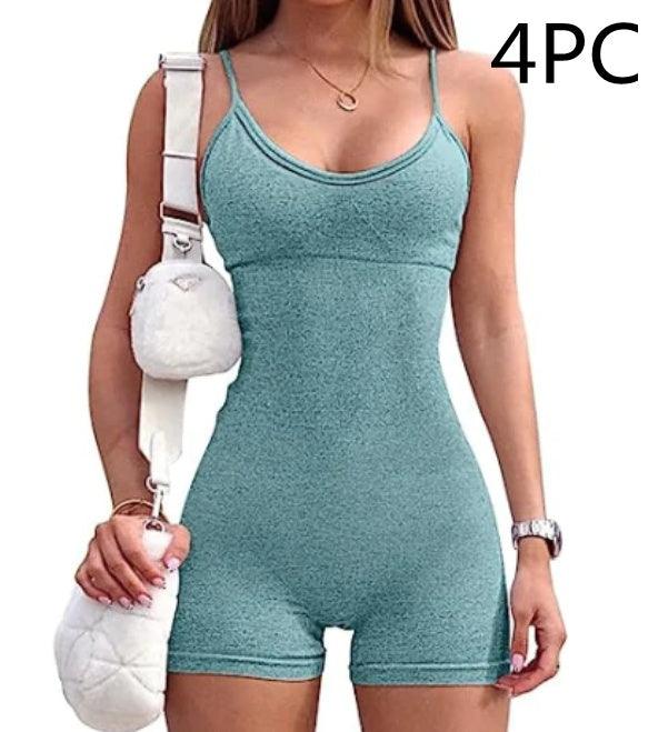 Spaghetti Strap Shorts Jumpsuit Sports Yoga Workout Tight Romper Women Fashion Fitness Sportwear - fadidesign