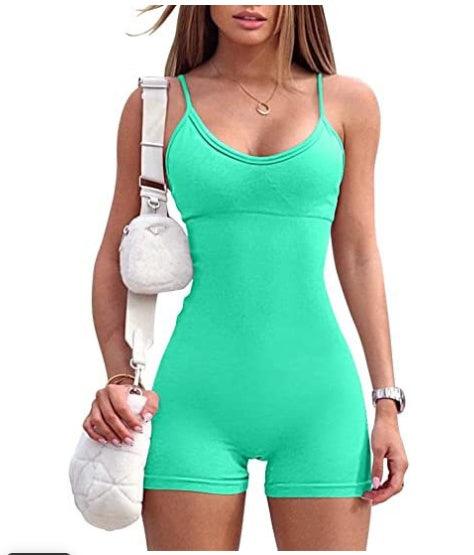 Spaghetti Strap Shorts Jumpsuit Sports Yoga Workout Tight Romper Women Fashion Fitness Sportwear - fadidesign