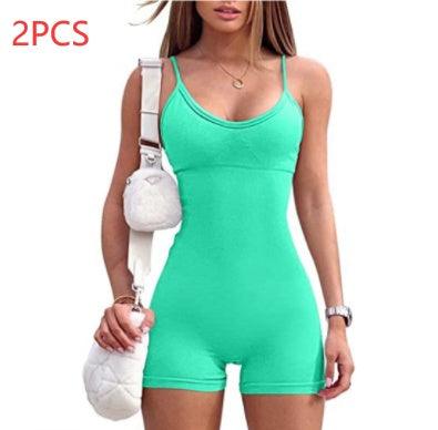 Spaghetti Strap Shorts Jumpsuit Sports Yoga Workout Tight Romper Women Fashion Fitness Sportwear - fadidesign