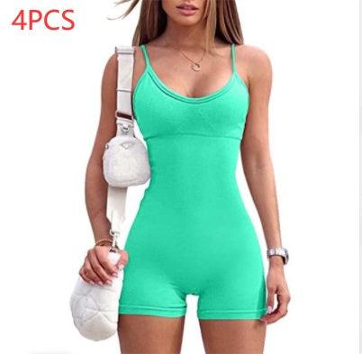 Spaghetti Strap Shorts Jumpsuit Sports Yoga Workout Tight Romper Women Fashion Fitness Sportwear - fadidesign