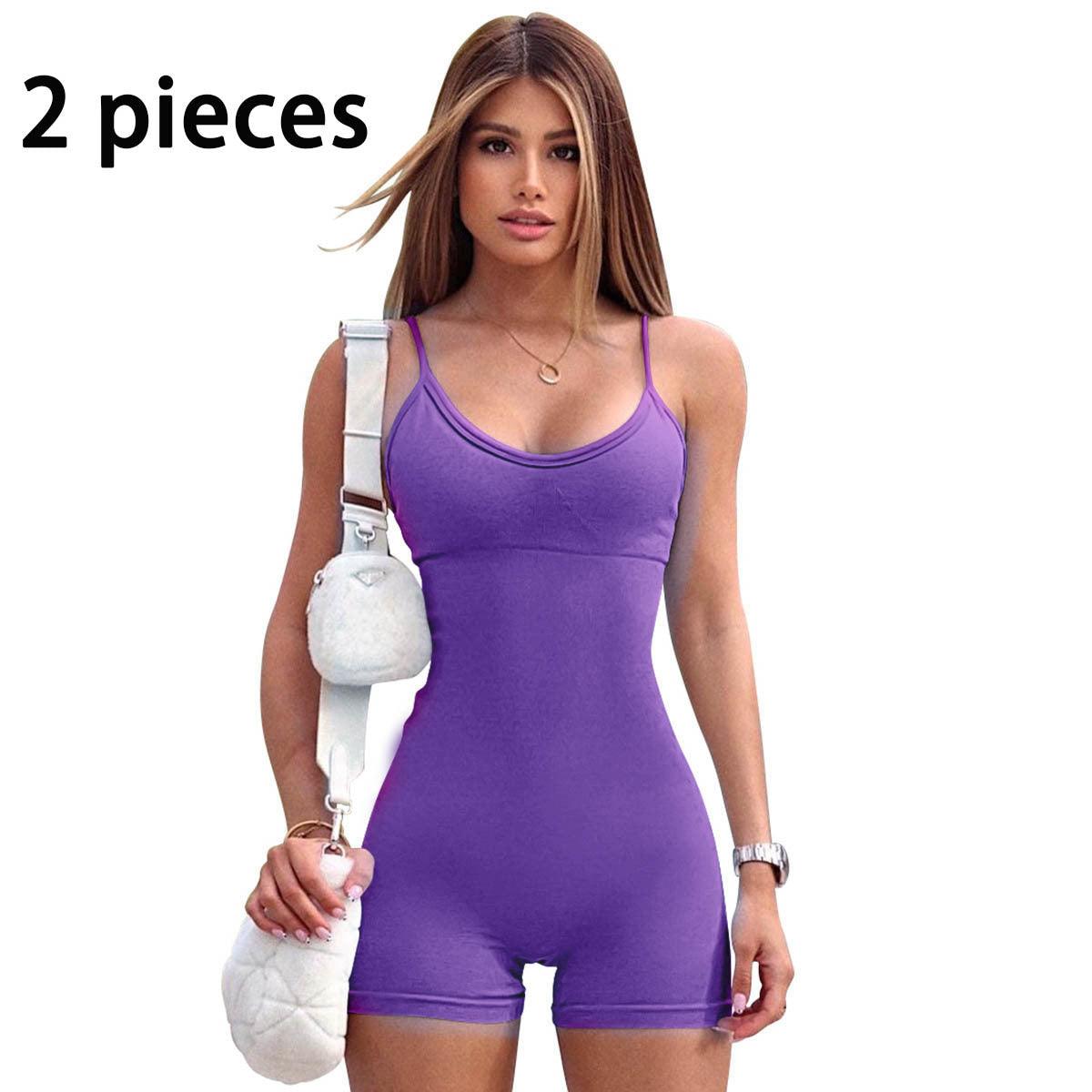 Spaghetti Strap Shorts Jumpsuit Sports Yoga Workout Tight Romper Women Fashion Fitness Sportwear - fadidesign