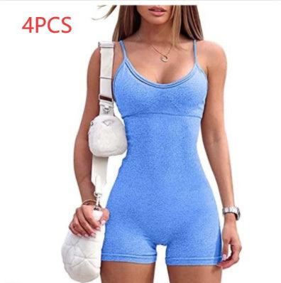 Spaghetti Strap Shorts Jumpsuit Sports Yoga Workout Tight Romper Women Fashion Fitness Sportwear - fadidesign