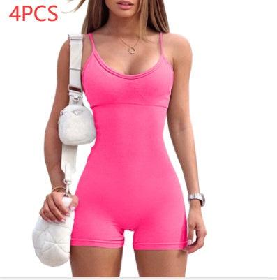 Spaghetti Strap Shorts Jumpsuit Sports Yoga Workout Tight Romper Women Fashion Fitness Sportwear - fadidesign