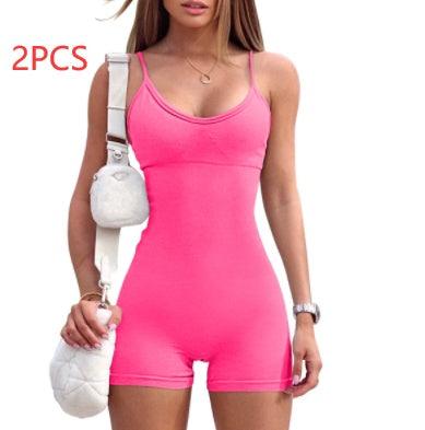 Spaghetti Strap Shorts Jumpsuit Sports Yoga Workout Tight Romper Women Fashion Fitness Sportwear - fadidesign