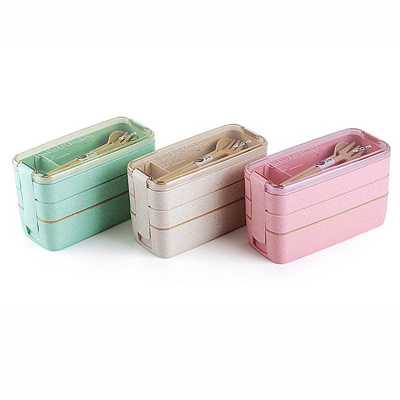 Square Double Three-layer Wheat Straw Fiber Plastic Lunch Box - fadidesign