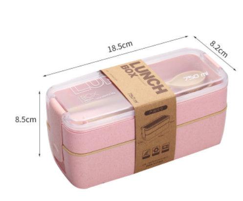 Square Double Three-layer Wheat Straw Fiber Plastic Lunch Box - fadidesign