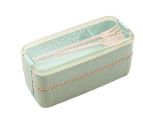 Square Double Three-layer Wheat Straw Fiber Plastic Lunch Box - fadidesign