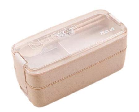 Square Double Three-layer Wheat Straw Fiber Plastic Lunch Box - fadidesign