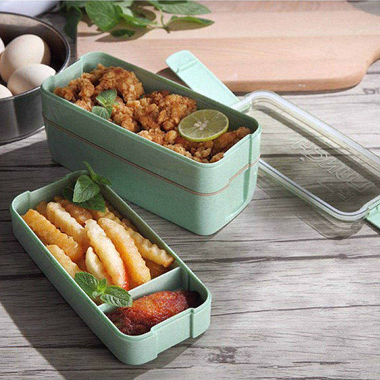 Square Double Three-layer Wheat Straw Fiber Plastic Lunch Box - fadidesign