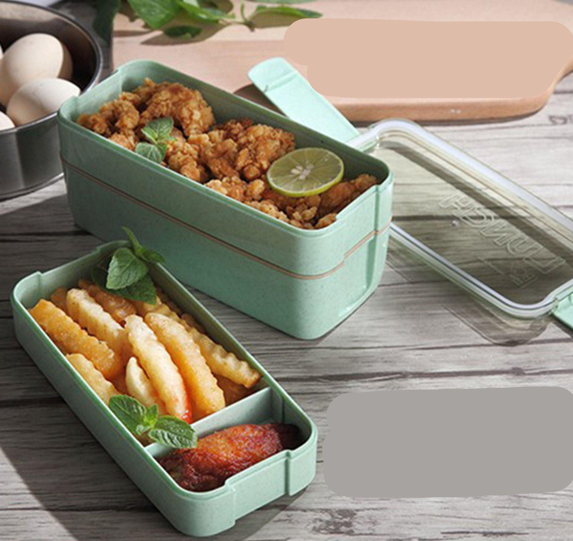 Square Double Three-layer Wheat Straw Fiber Plastic Lunch Box - fadidesign