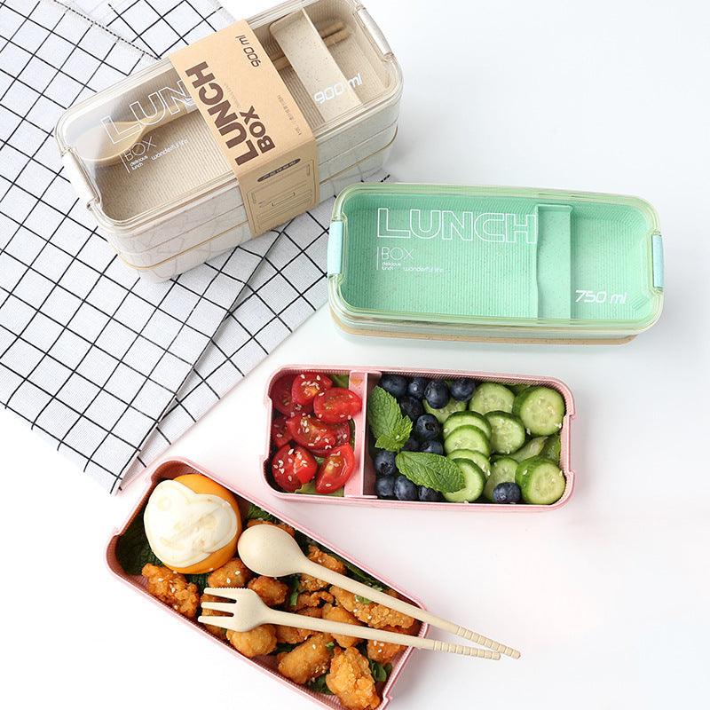 Square Double Three-layer Wheat Straw Fiber Plastic Lunch Box - fadidesign