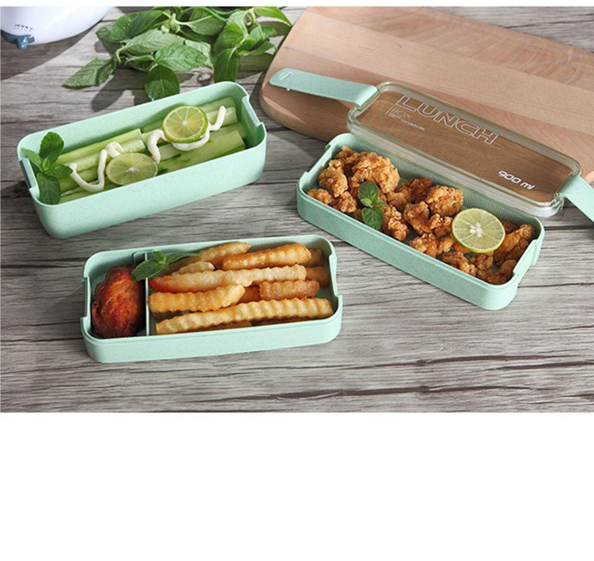 Square Double Three-layer Wheat Straw Fiber Plastic Lunch Box - fadidesign